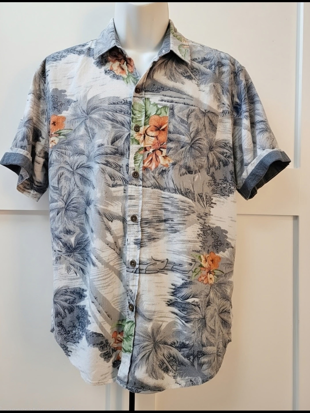 MBX Premium Goods Casual Short-Sleeve Tropical Button-Down Shirt - Blue & Orange